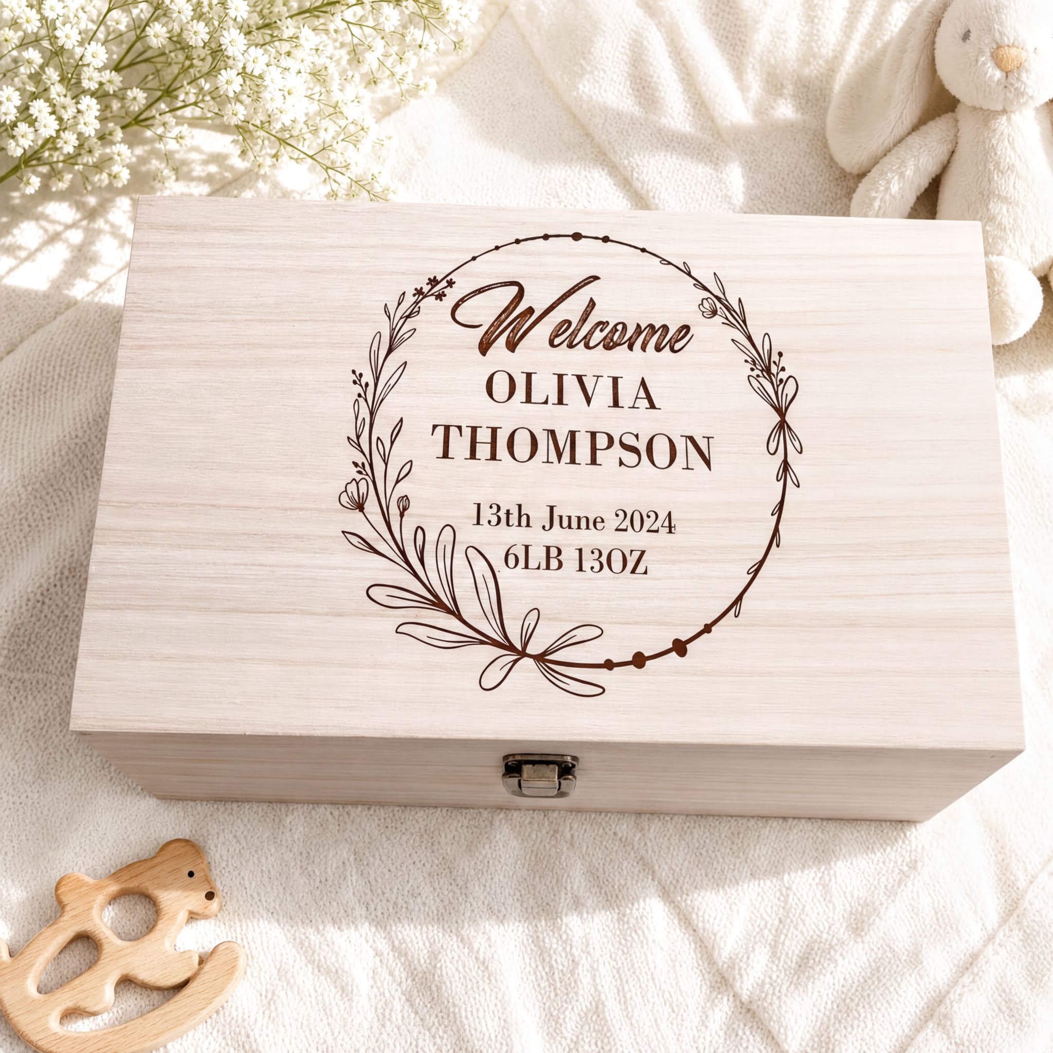 Personalised Wooden Memory Box - Large Hinged Keepsake Chest For Boys & Girls Keepsake Memory Box ukgiftstoreonline
