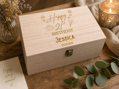 Personalised Birthday Keepsake Box, Wooden Engraved Gift For Any Age Keepsake Wooden Box Raised Words
