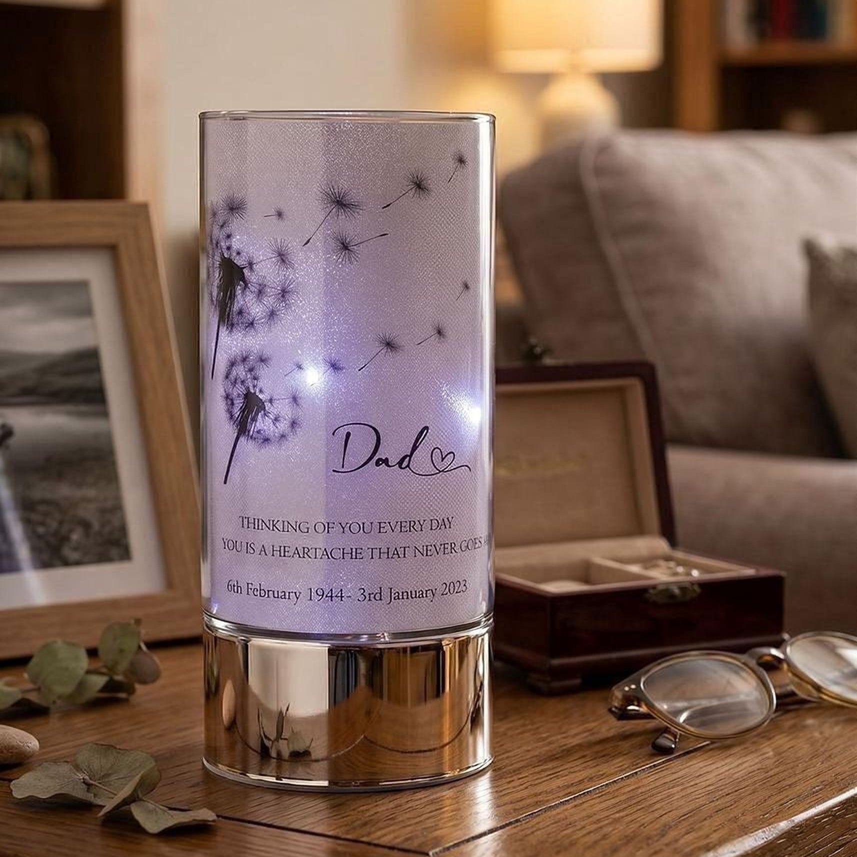 Dad Memorial Led Lamp – Personalised Glass Memorial Tube With Touching Verses ukgiftstoreonline