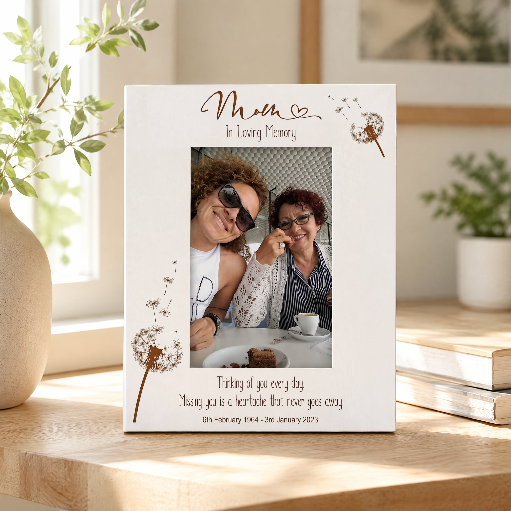 Mum Remembrance White Photo Frame Personalised Portrait With Dandelions Family Photo frame ukgiftstoreonline