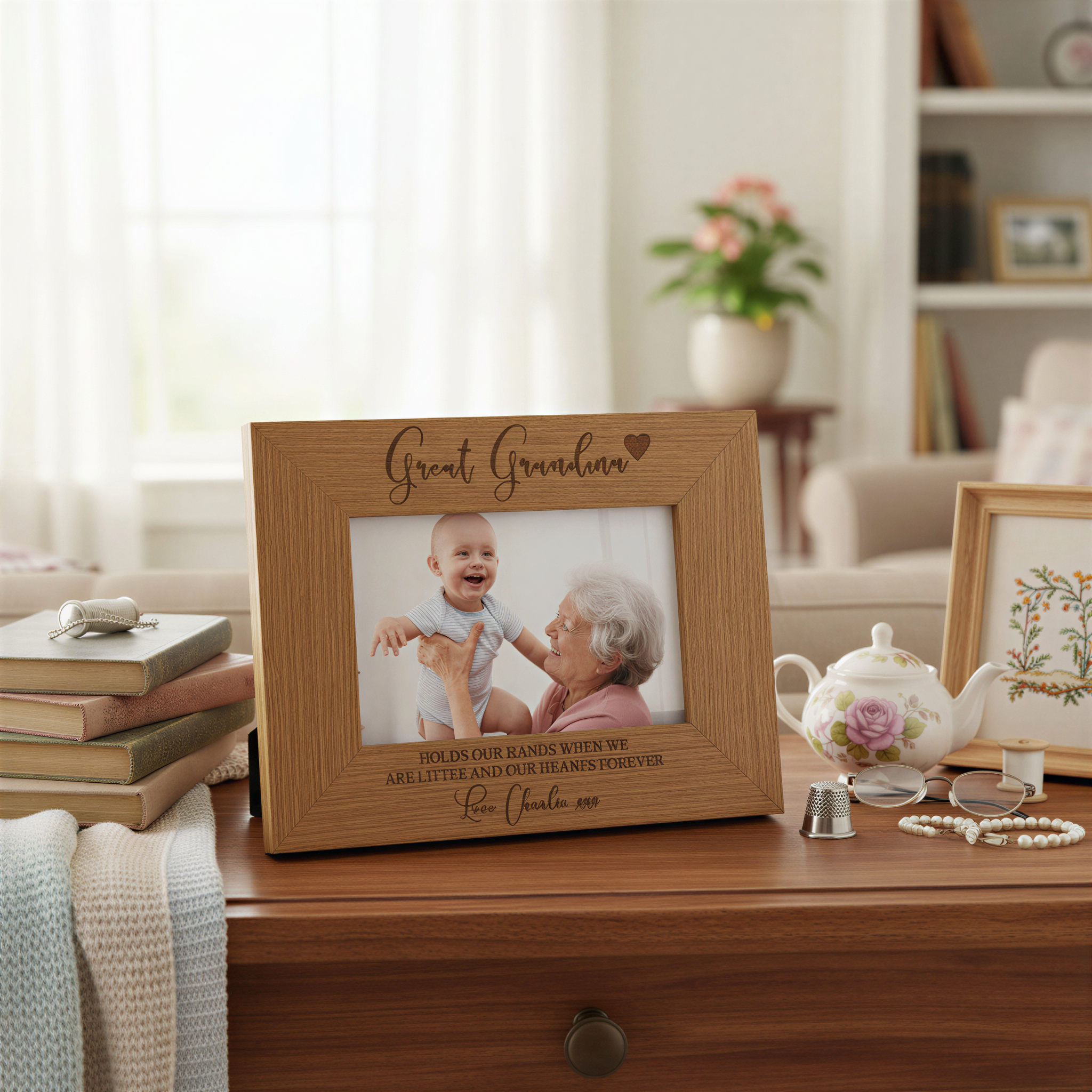 Personalised Great Grandma Wooden Engraved Photo Frame Gift Grandma Photo Frame ukgiftstoreonline