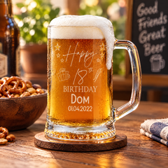 Personalised 18th Birthday Pint Engraved Beer Tankard Glass with Stars personalised beer glasses ukgiftstoreonline