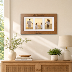 Personalised Wooden Triple Photo 6 x 4 Frame Engraved Any Message Cursive personalised photo frames ukgiftstoreonline