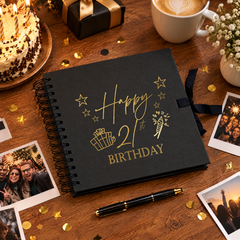 21st Birthday Black Scrapbook Photo Album with Gold Script Present Design Birthday Photo Album ukgiftstoreonline