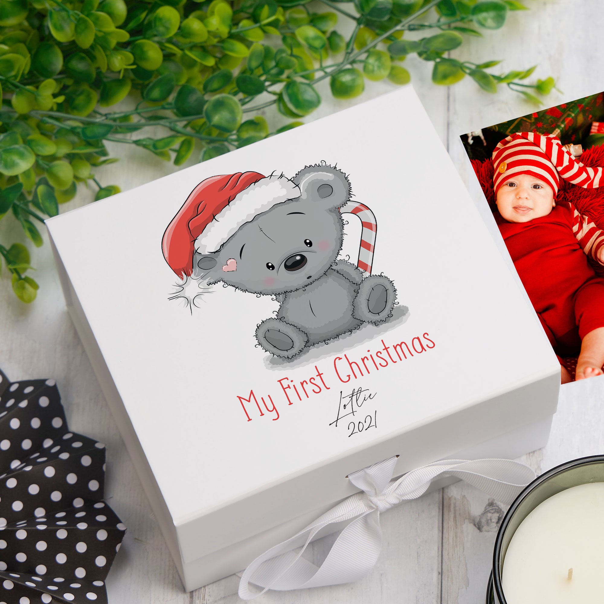 ukgiftstoreonline Personalised My First Christmas Keepsake Memory Box Gift Keepsake Memory Box ukgiftstoreonline Ribbon Box Medium