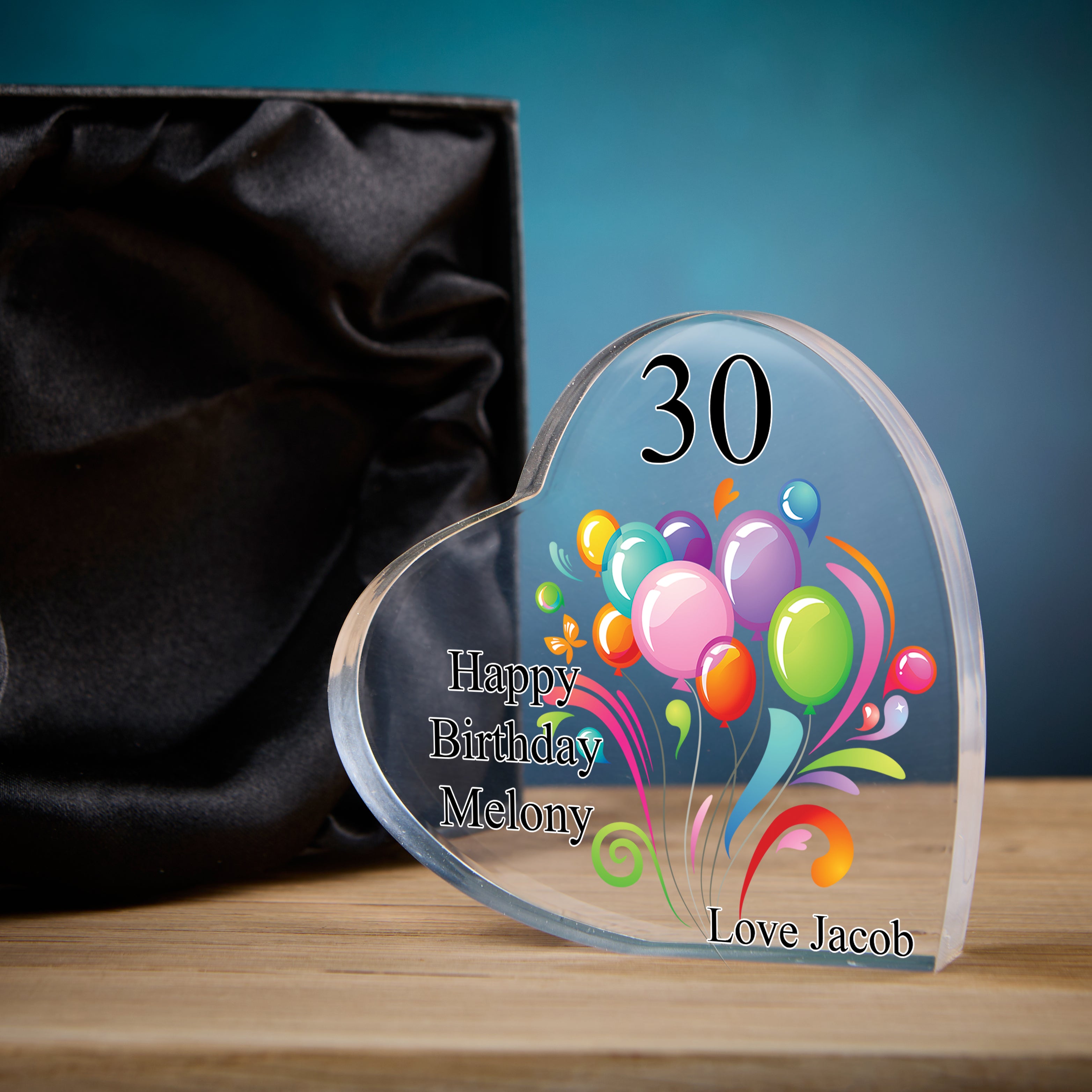Personalised 30th Birthday Balloon Heart Block In Gift Box Personalised Plaque Gift ukgiftstoreonline