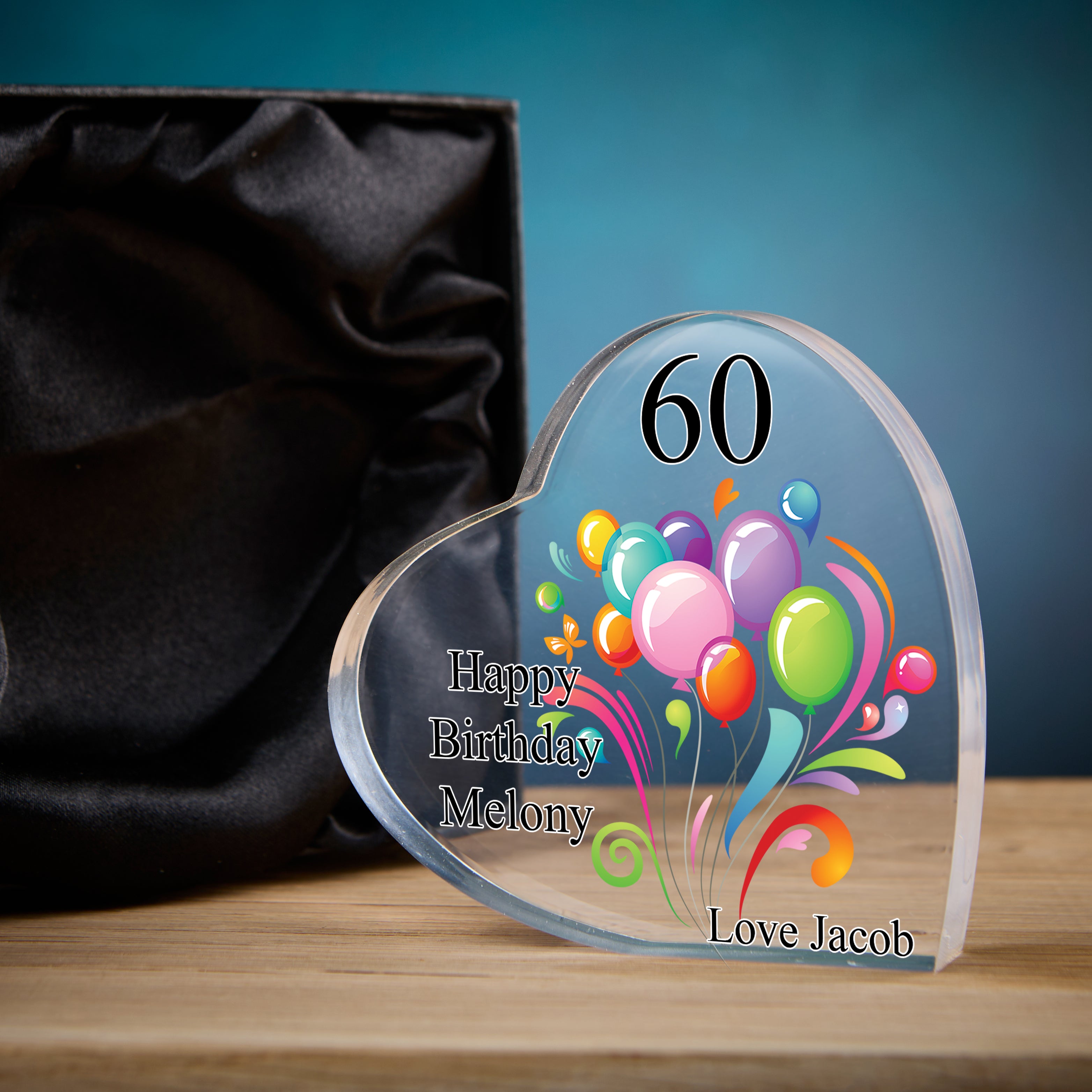 Personalised 60th Birthday Balloon Heart Block In Gift Box Personalised 60th Birthday Balloon Heart Block In Gift Box
