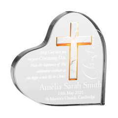 Personalised Christening Heart Block With Marble Cross In Gift Box
