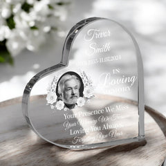 Photo Personalised Memorial Acrylic Glass Heart Block In Gift Box