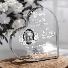 Photo Personalised Memorial Acrylic Glass Heart Block In Gift Box