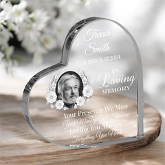 Photo Personalised Memorial Acrylic Glass Heart Block In Gift Box