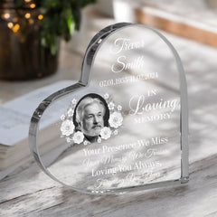 Photo Personalised Memorial Acrylic Glass Heart Block In Gift Box