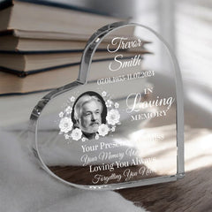 Photo Personalised Memorial Acrylic Glass Heart Block In Gift Box