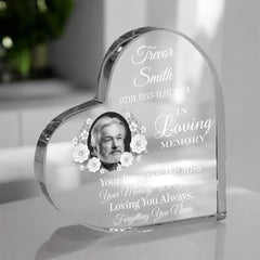 Photo Personalised Memorial Acrylic Glass Heart Block In Gift Box
