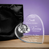 Photo Personalised Memorial Acrylic Glass Heart Block In Gift Box