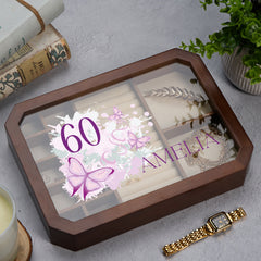 Luxury Large Wooden Jewellery Box Gift For Her 60th Birthday With Butterflies