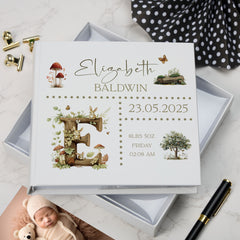 Personalised Cute Baby Photo Album Woodland Theme Memory Keepsake Album With Birth Details