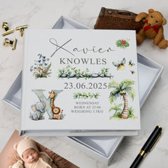 Personalised Baby Photo Album Tropical Safari Theme Memory Keepsake Album With Birth Details