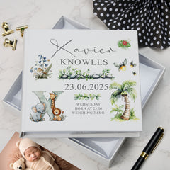 Personalised Baby Photo Album Tropical Safari Theme Memory Keepsake Album With Birth Details