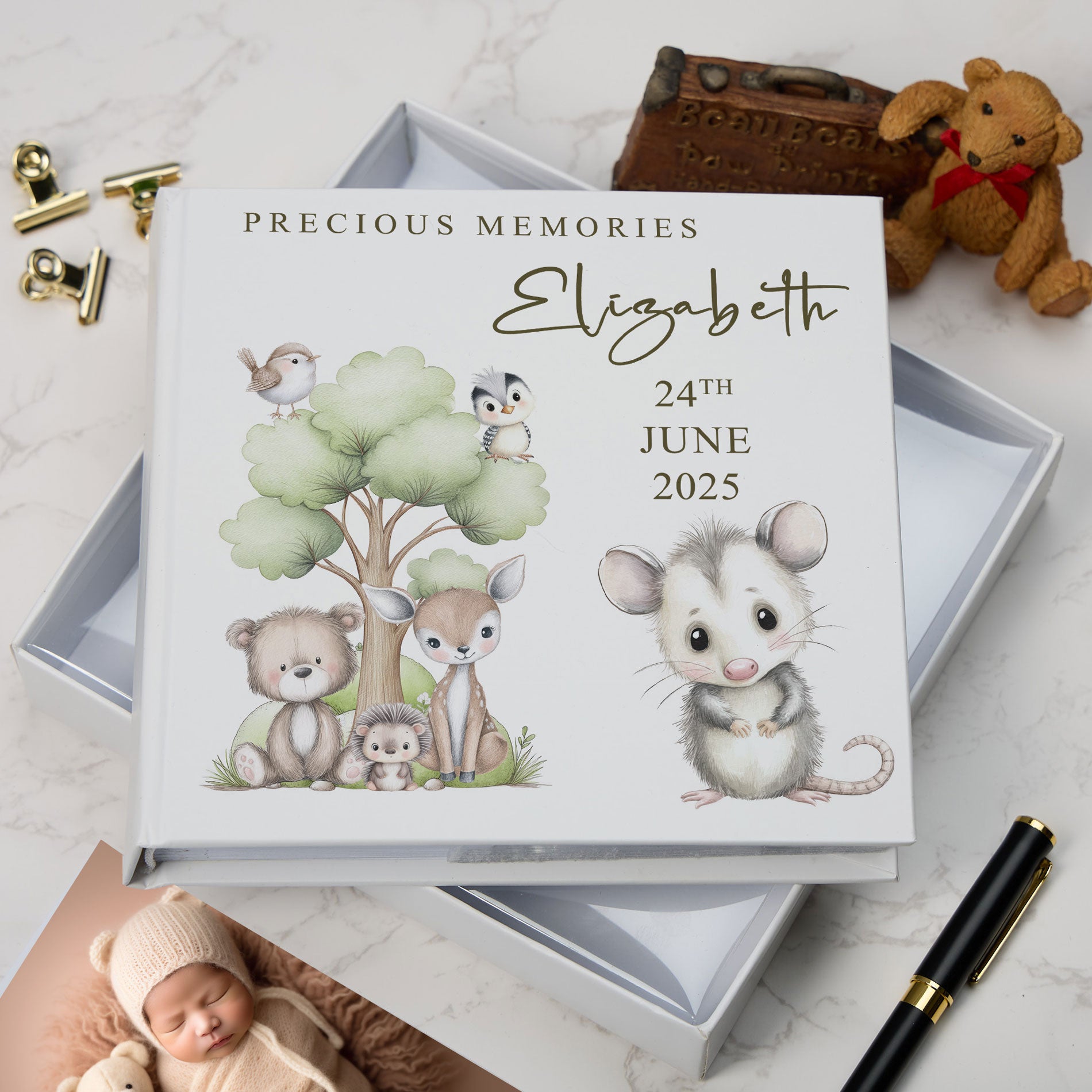 Personalised Baby Photo Album Woodland Animals Theme Photo Memory Storage Keepsake Album photo album ukgiftstoreonline