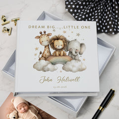 Personalised Dream Big Little One Safari Animal Theme Photo Album In Gift Box photo album ukgiftstoreonline