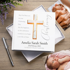 Personalised Christening Photo Album With Marble Cross Christening Photo Album ukgiftstoreonline