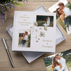 Personalised Wedding Photo Album Gift White Photo Album Custom Photos Gold Frame With Gold Flower Design
