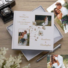 Personalised Wedding Photo Album Gift White Photo Album Custom Photos Gold Frame With Gold Flower Design
