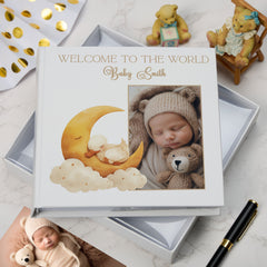 Personalised Welcome To The World Baby Photo Album Cute Sleeping Animals Design Memory Book Special Keepsake Album