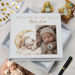 Personalised Welcome To The World Baby Photo Album Cute Sleeping Animals Design Memory Book Special Keepsake Album