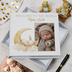 Personalised Welcome To The World Baby Photo Album Cute Sleeping Animals Design Memory Book Special Keepsake Album