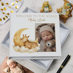 Personalised Welcome To The World Baby Photo Album Cute Sleeping Animals Design Memory Book Special Keepsake Album