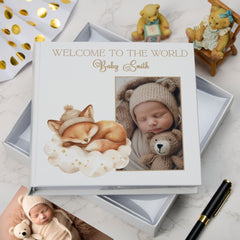 Personalised Welcome To The World Baby Photo Album Cute Sleeping Animals Design Memory Book Special Keepsake Album
