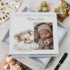 Personalised Welcome To The World Baby Photo Album Cute Sleeping Animals Design Memory Book Special Keepsake Album