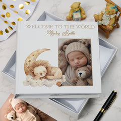 Personalised Welcome To The World Baby Photo Album Cute Sleeping Animals Design Memory Book Special Keepsake Album