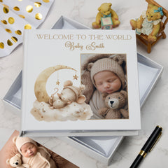 Personalised Welcome To The World Baby Photo Album Cute Sleeping Animals Design Memory Book Special Keepsake Album
