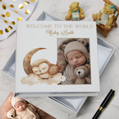 Personalised Welcome To The World Baby Photo Album Cute Sleeping Animals Design Memory Book Special Keepsake Album