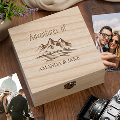 Personalised Engraved Holiday Travel Adventures Keepsake Box With Mountains