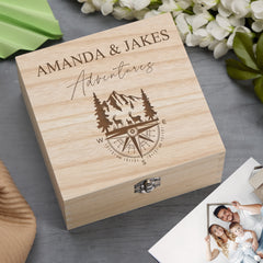 Personalised Engraved Holiday Travel Adventures Keepsake Box With Compass