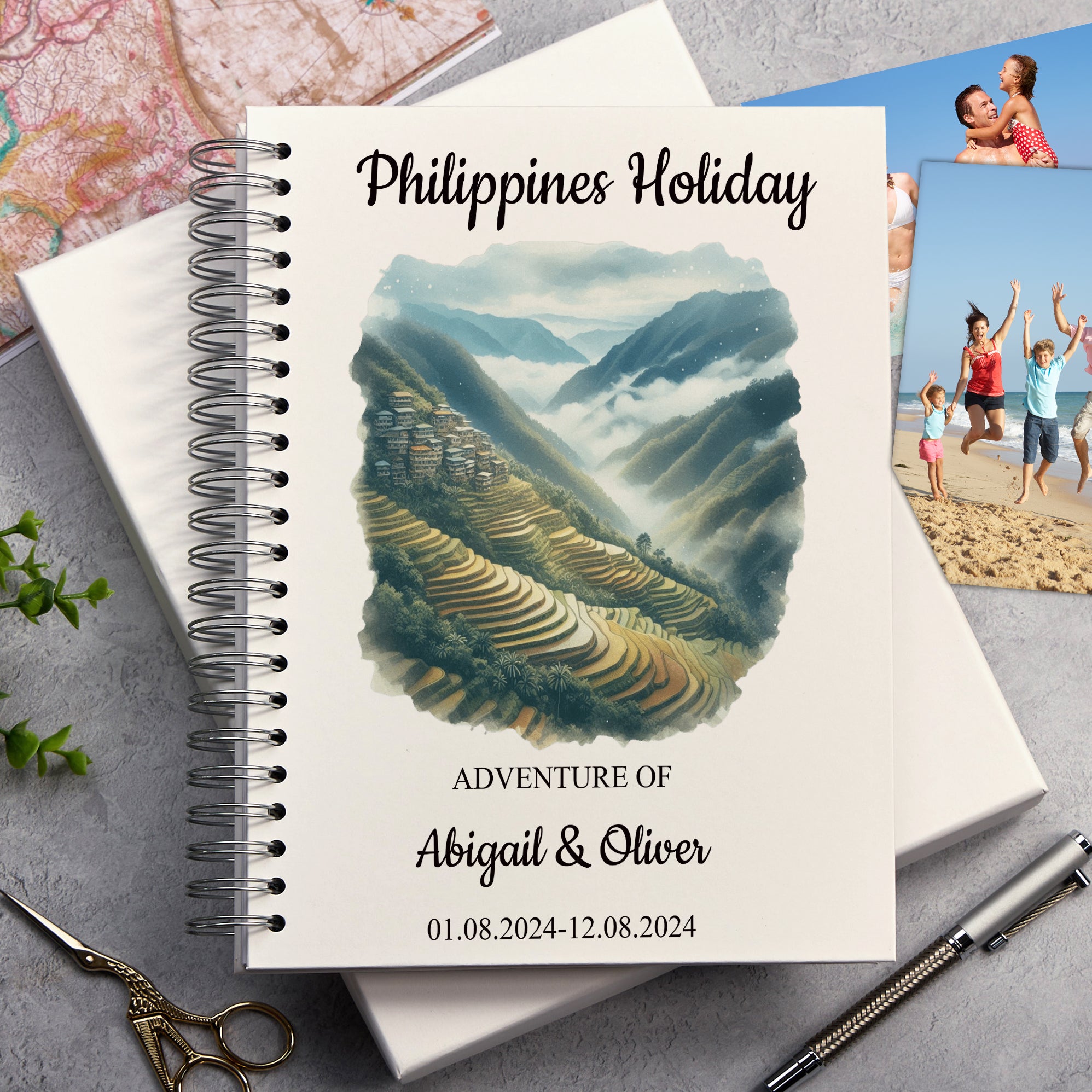 Personalised Philippines Holiday Memory Scrapbook Journal Photo Albums Adventures Photo Album ukgiftstoreonline Banaue Rice Terraces A4 Portrait
