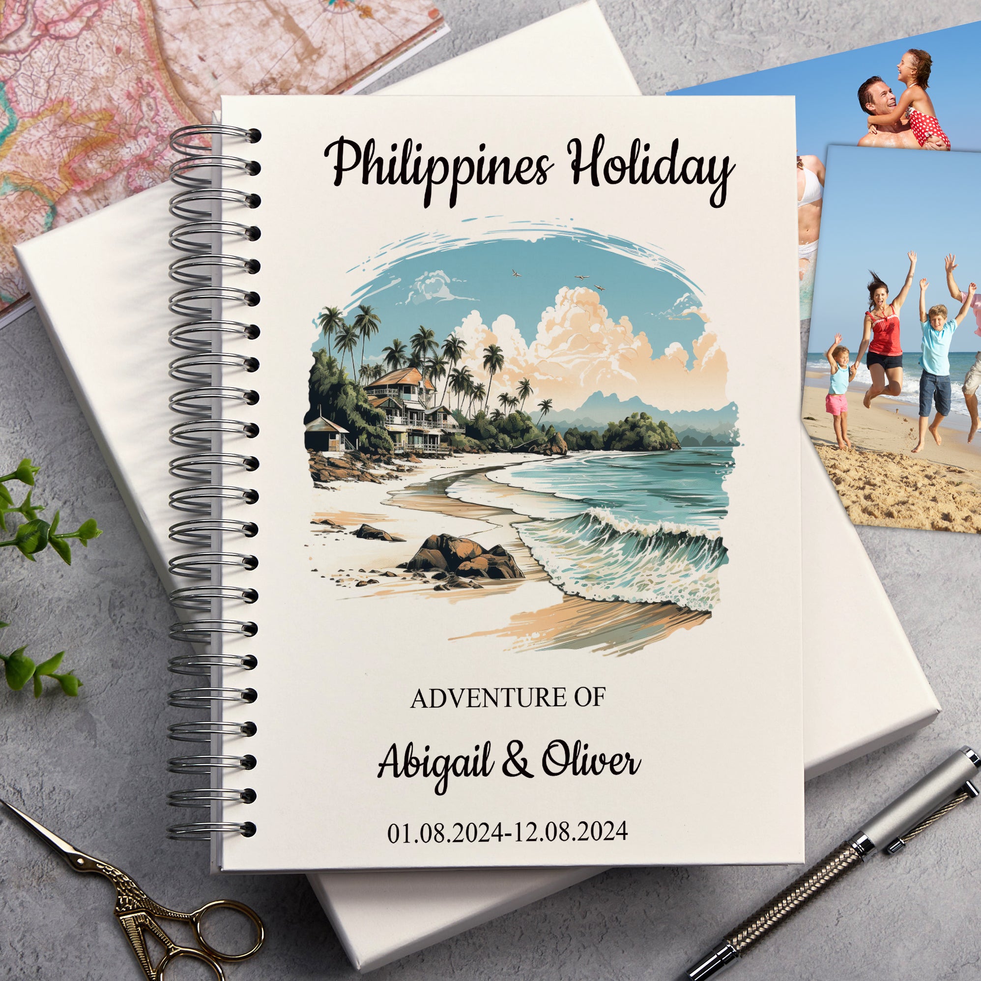 Personalised Philippines Holiday Memory Scrapbook Journal Photo Albums Adventures Photo Album ukgiftstoreonline Tropical Beach A4 Portrait