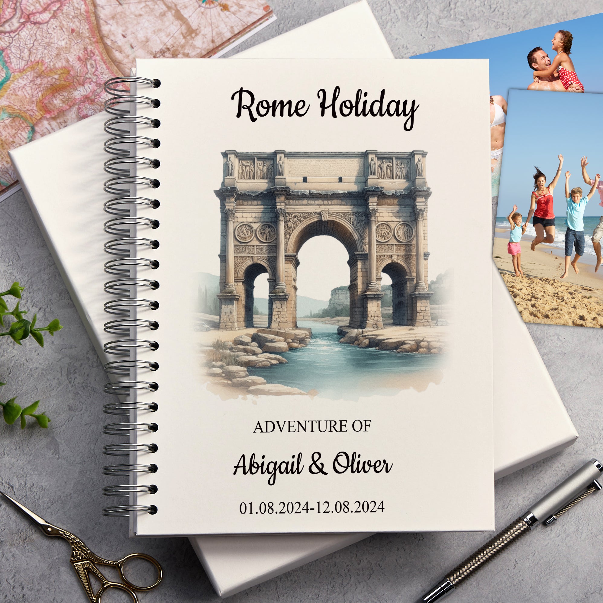 Personalised Rome Holiday Memory Scrapbook Journal Photo Albums Adventures Photo Album ukgiftstoreonline Arch of Constantine A4 Portrait