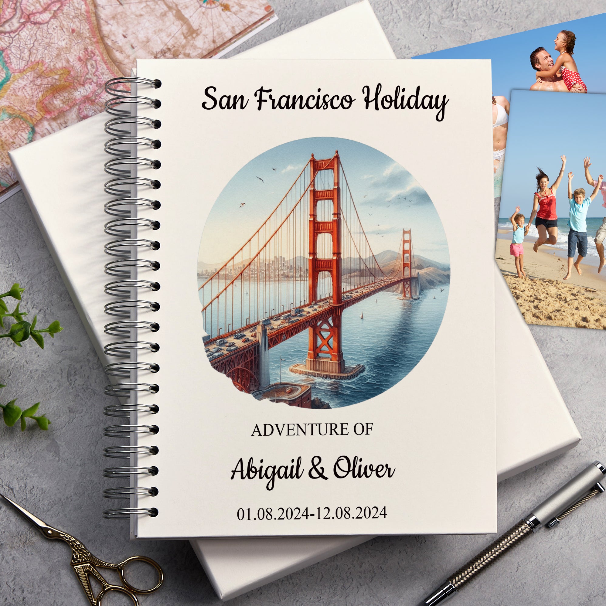 Personalised San Francisco Holiday Memory Scrapbook Journal Photo Albums Adventures Photo Album ukgiftstoreonline Golden Gate Bridge A4 Portrait