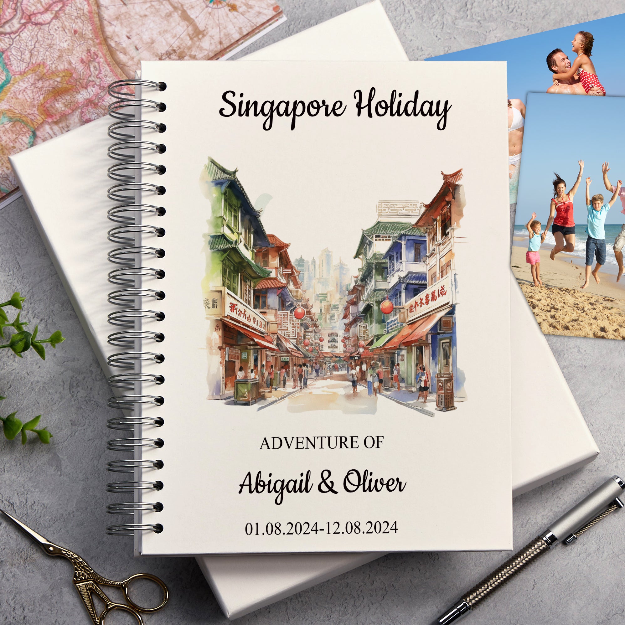 Personalised Singapore Holiday Memory Scrapbook Journal Photo Albums Adventures Photo Album ukgiftstoreonline China Town A4 Portrait