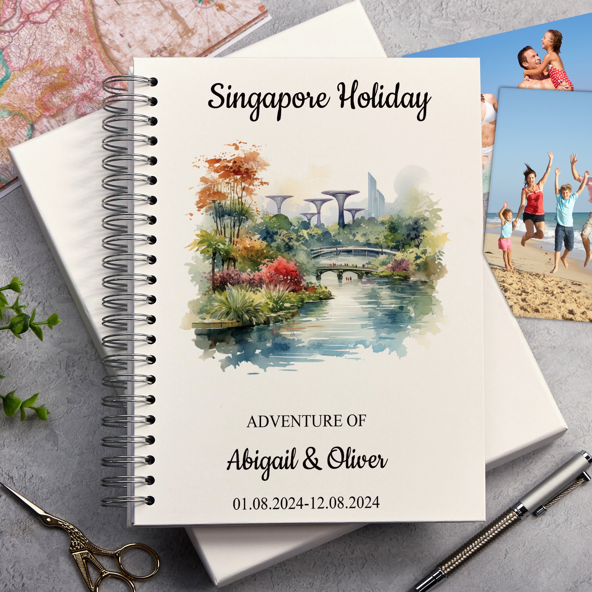 Personalised Singapore Holiday Memory Scrapbook Journal Photo Albums Adventures Photo Album ukgiftstoreonline Gardens By the Bay A4 Portrait