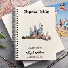 Personalised Singapore Holiday Memory Scrapbook Journal Photo Albums Adventures Photo Album ukgiftstoreonline Skyscrapers-Merlion A4 Portrait