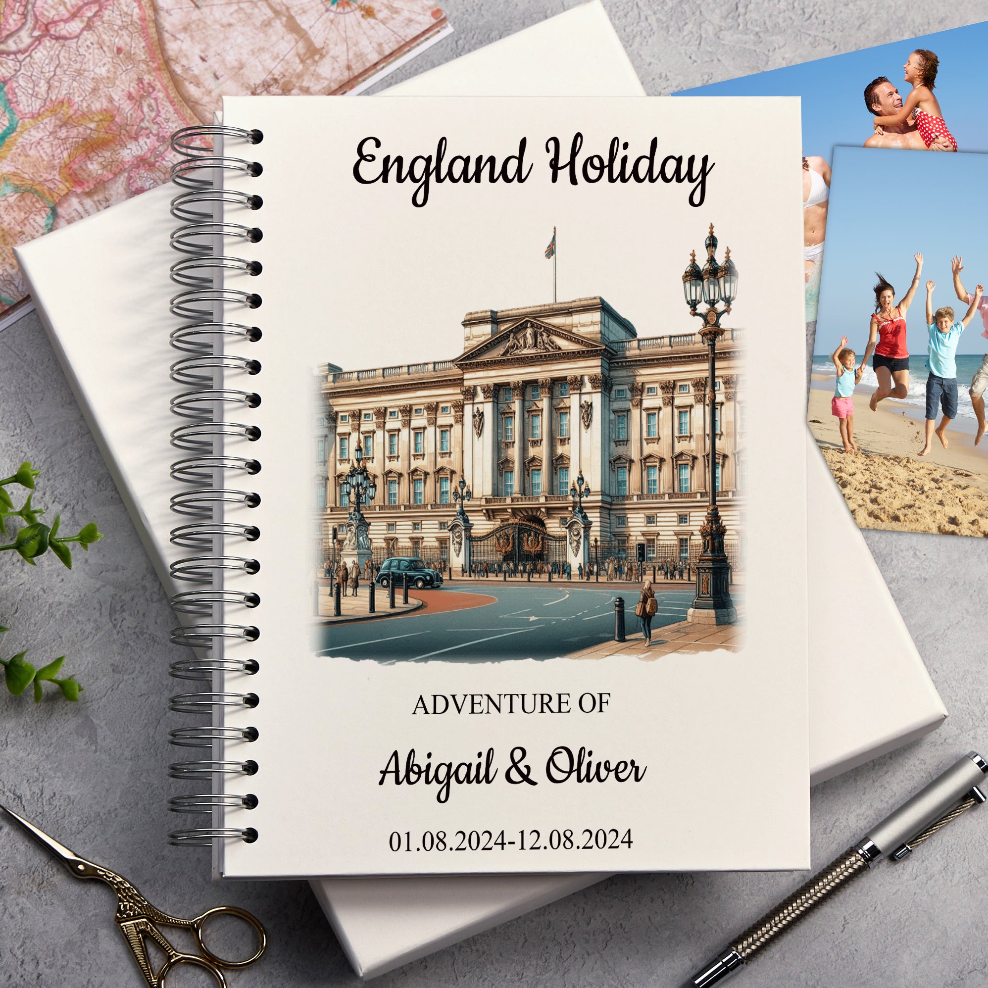 Personalised England, London Holiday Memory Scrapbook Journal Photo Albums Adventures Photo Album ukgiftstoreonline Buckingham Palace A4 Portrait