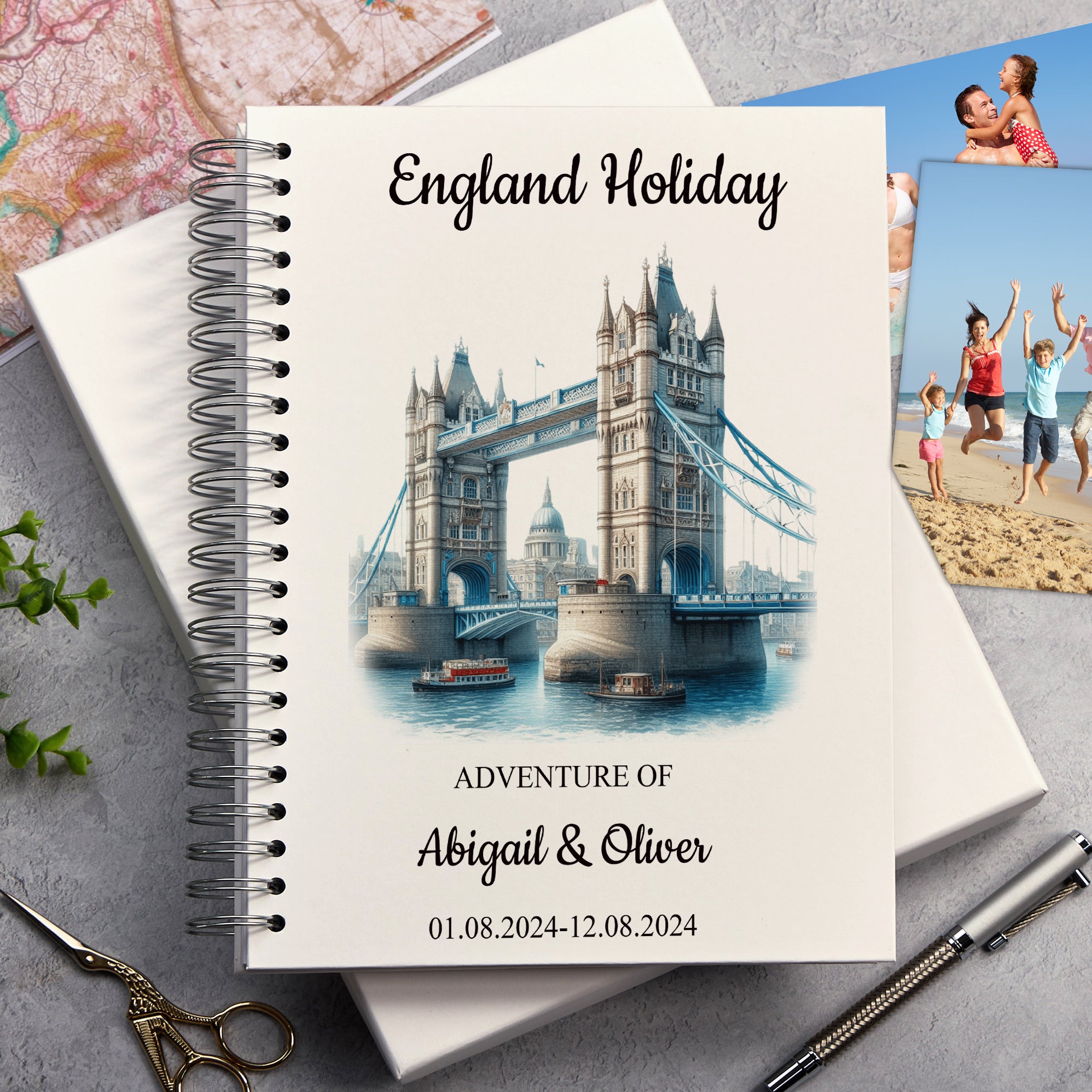 Personalised England, London Holiday Memory Scrapbook Journal Photo Albums Adventures Photo Album ukgiftstoreonline Tower Bridge A4 Portrait