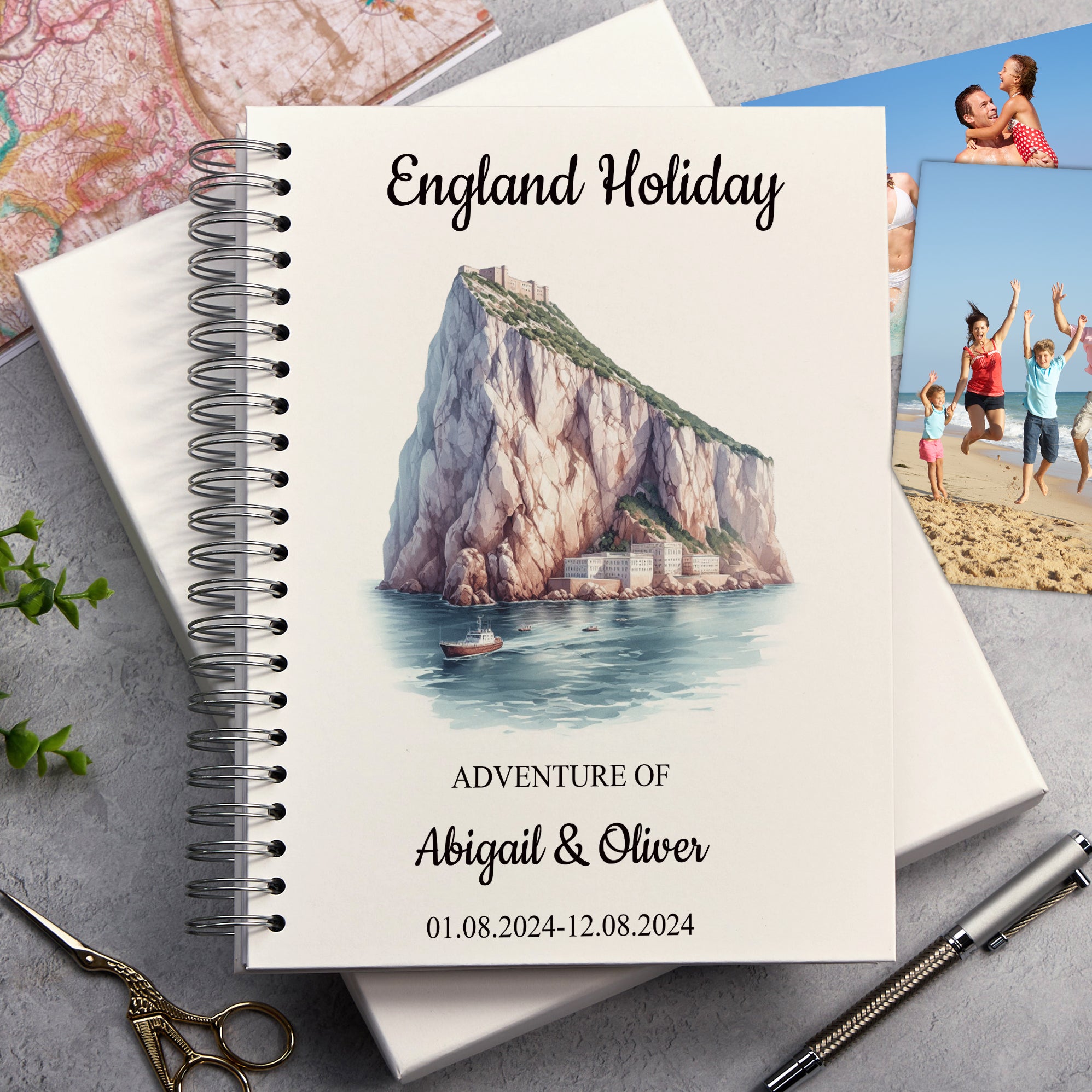 Personalised England, London Holiday Memory Scrapbook Journal Photo Albums Adventures Photo Album ukgiftstoreonline Rock of Gibraltar A4 Portrait