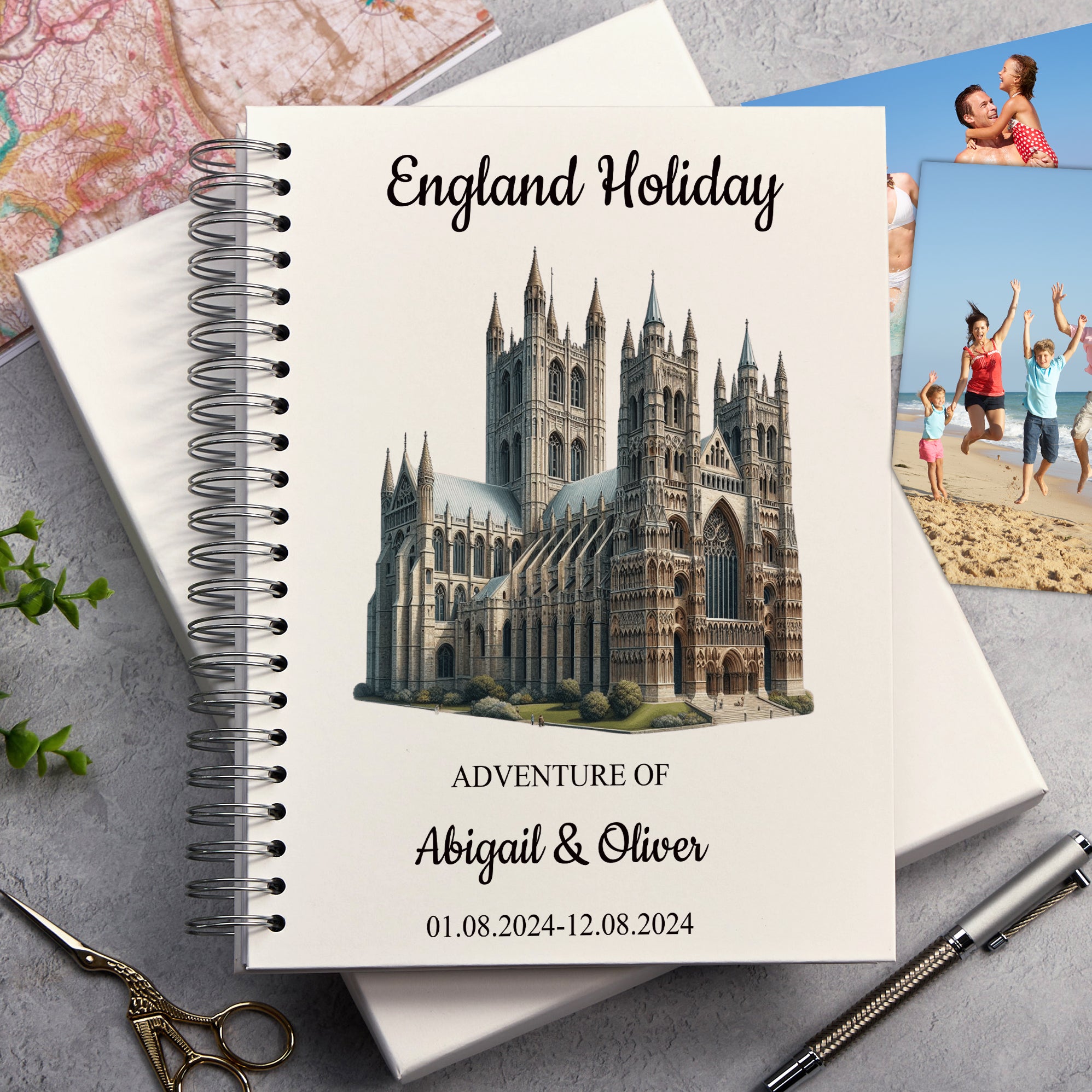 Personalised England, London Holiday Memory Scrapbook Journal Photo Albums Adventures Photo Album ukgiftstoreonline Canterbury Cathedral A4 Portrait